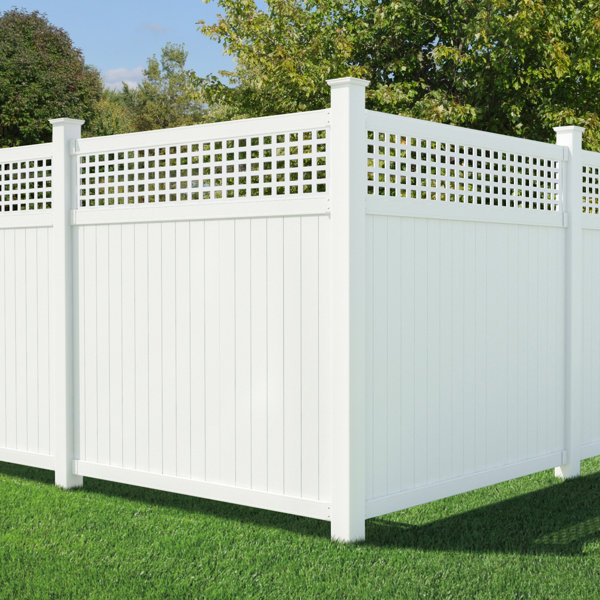 Outdoor Essentials Lewiston 6 ft. x 6 ft. White Vinyl Lattice Top Fence